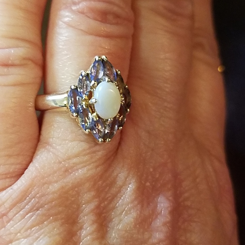 Sterling Silver Opal & Amethyst Ring